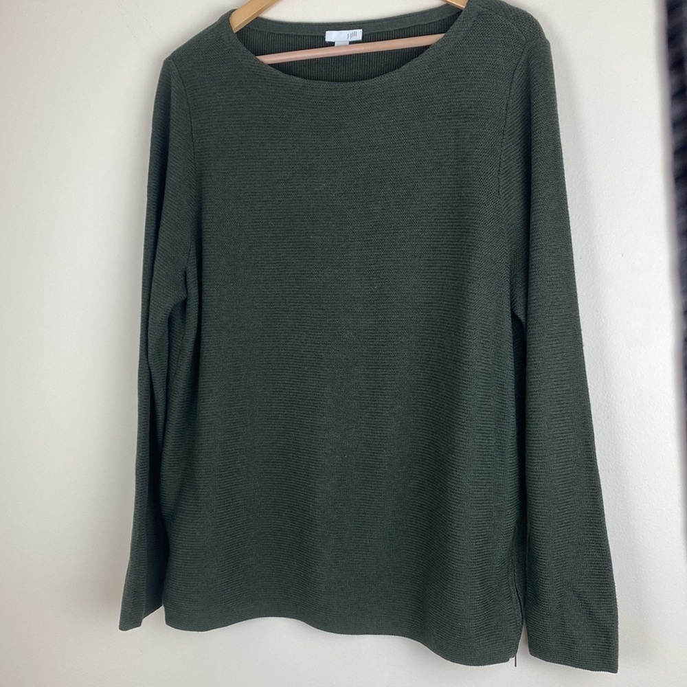 J.Jill Woman’s Large Sweater Olive Green Zipper Side Detail Boatneck - Picture 2 of 8